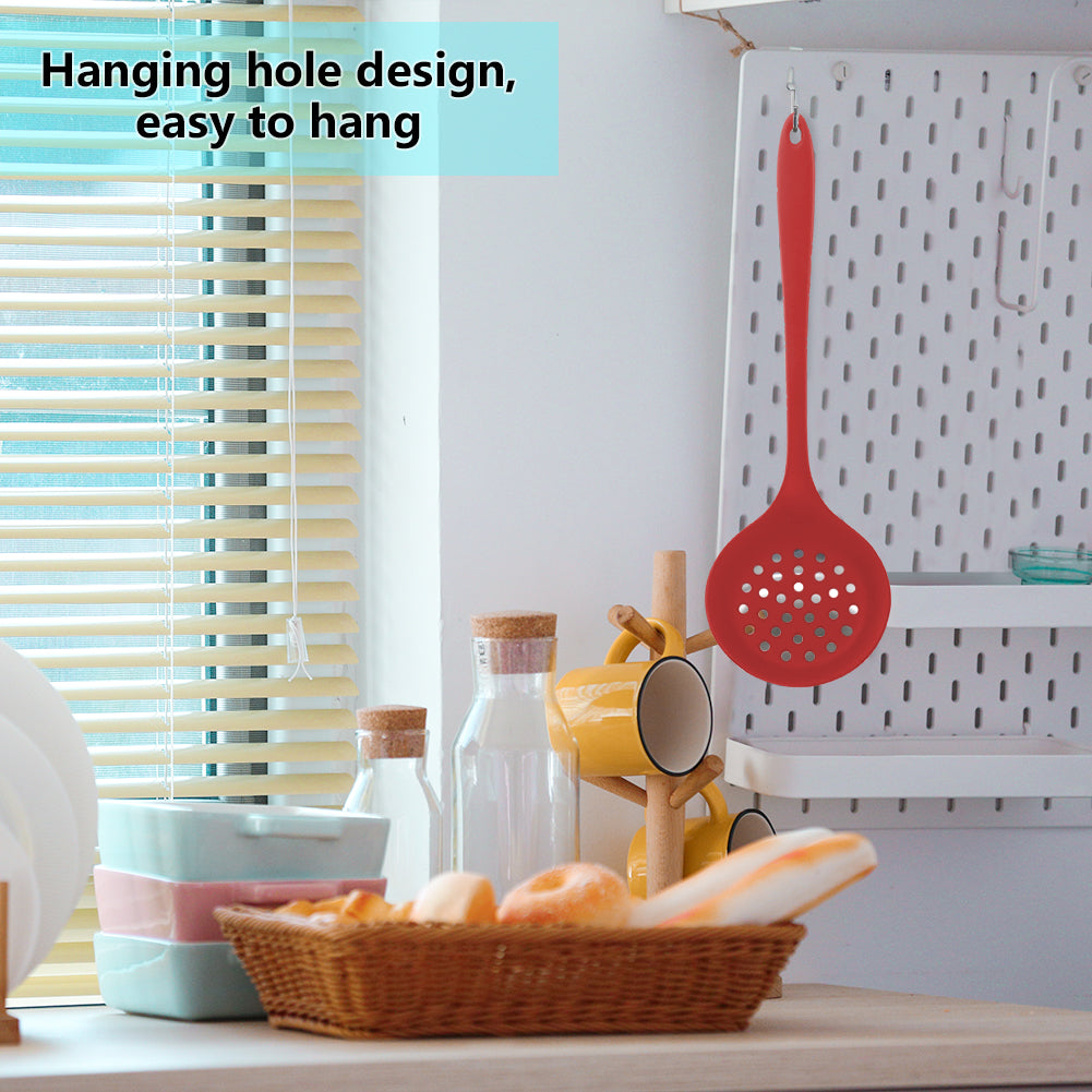 77L Slotted Spoon, Heatproof Skimmer Strainer Slotted Spoon, Seamless One-Piece Non-Stick Cooking Silicone Scoop Ladle with Ergonomic Handle for filter Vegetable, Pasta and More (Red)