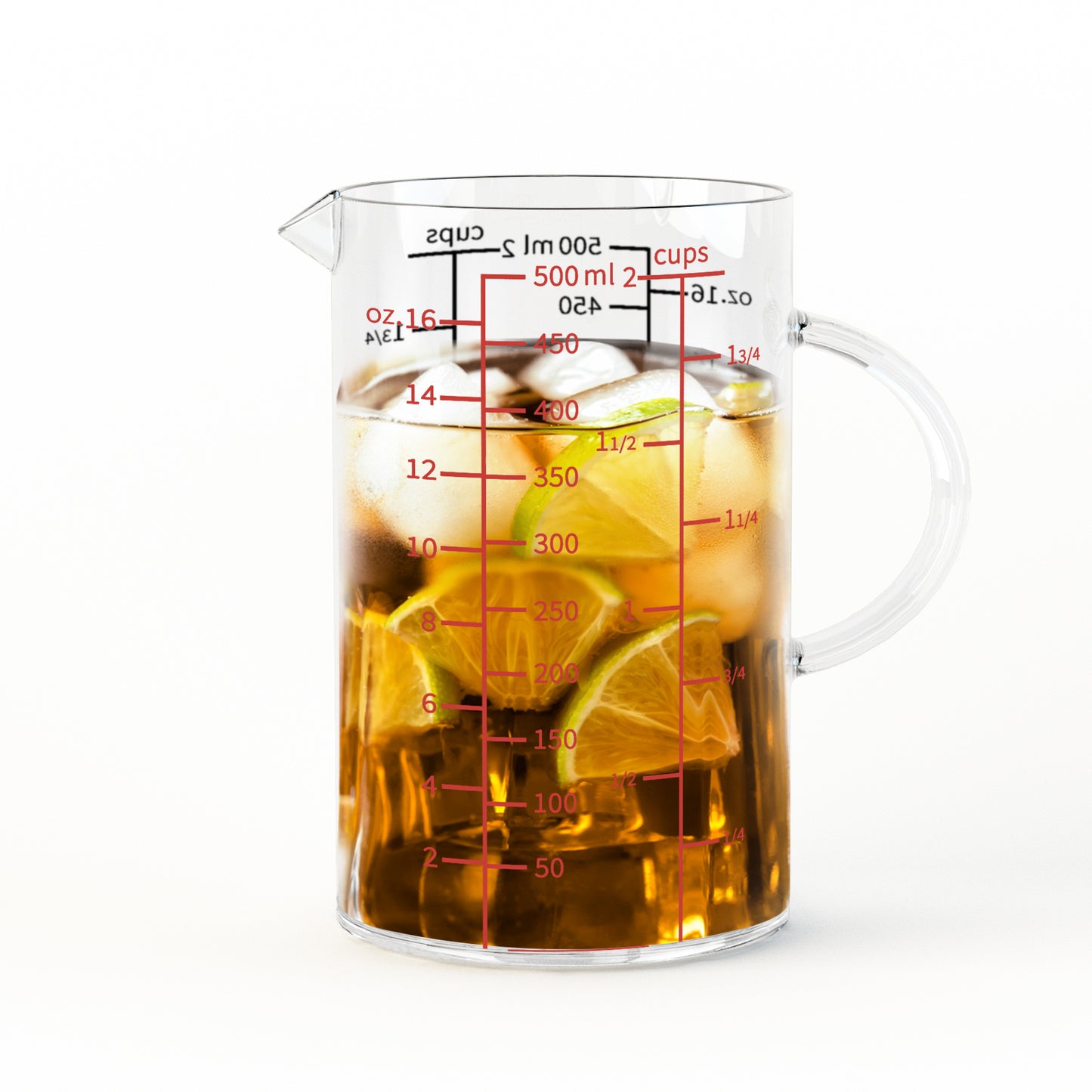 77L Glass Measuring Cup, [Double-Sided Measuring Scale, Insulated handle, V-Shaped Spout], High Borosilicate Glass Measuring Cup for Kitchen or Restaurant, Easy To Read, 500 ML (0.5 Liter, 2 Cup)