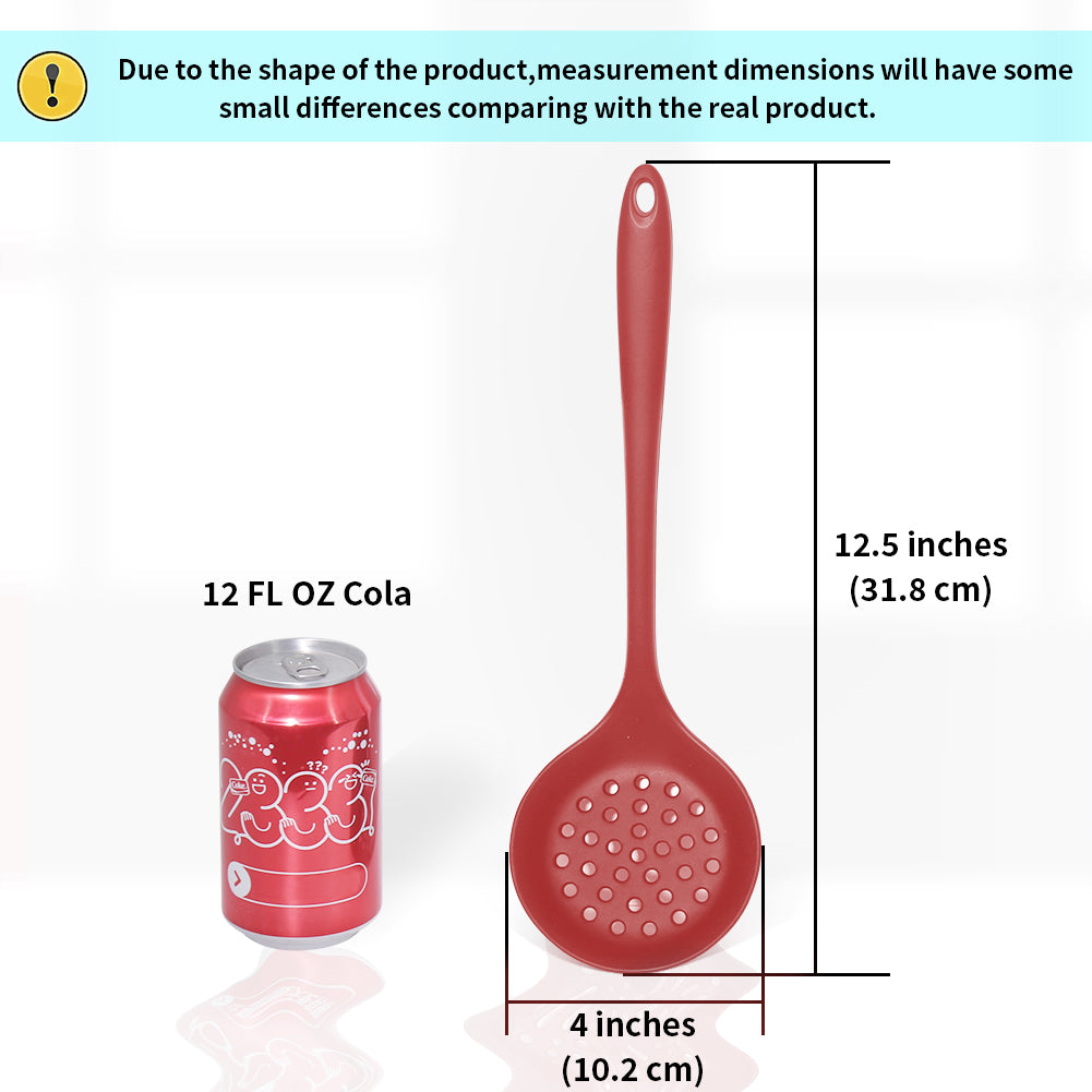 77L Slotted Spoon, Heatproof Skimmer Strainer Slotted Spoon, Seamless One-Piece Non-Stick Cooking Silicone Scoop Ladle with Ergonomic Handle for filter Vegetable, Pasta and More (Red)