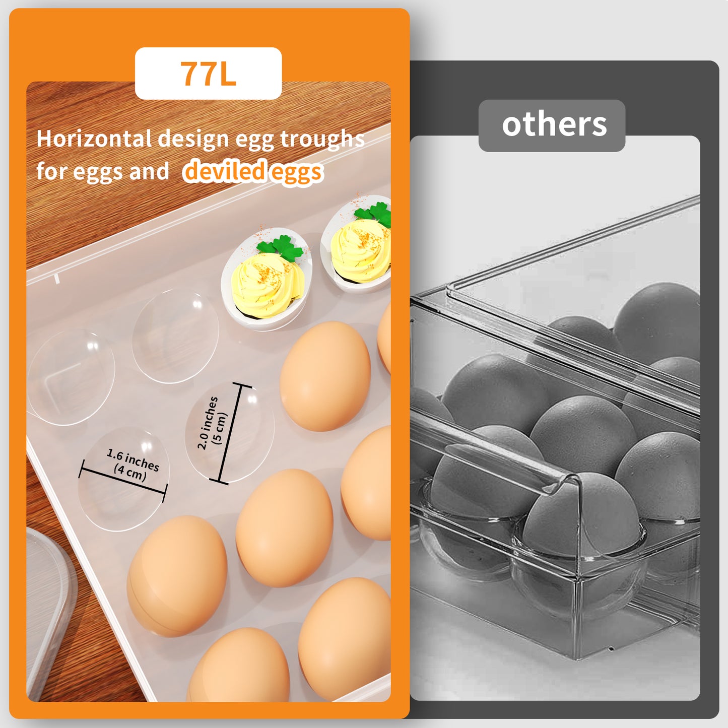 77L Deviled Egg Containers with Lid, (Set of 3), Plastic Egg Holder for Refrigerator for 72 Eggs, Clear Storage Deviled Egg Carrier Tray, Fridge Stackable Countertop Portable Egg Platter