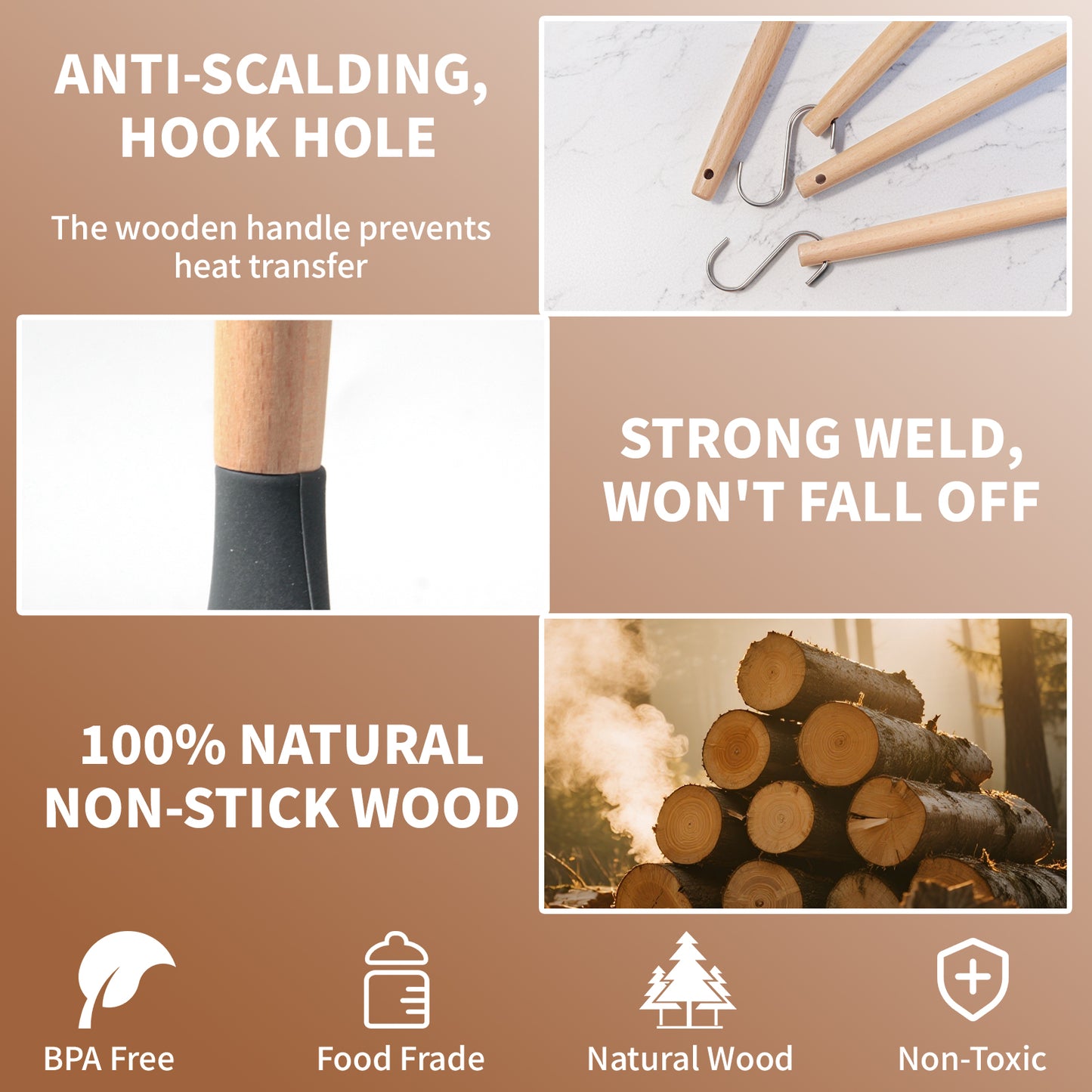 77L Kitchen Cooking Utensils Set, 32 PCS Non-Stick Silicone Cooking Kitchen Utensils Spatula Set with Holder, Turner, Tongs, Spatula, Spoon, Wooden Handle Kitchen Gadgets Utensil Set, Dishwasher Safe