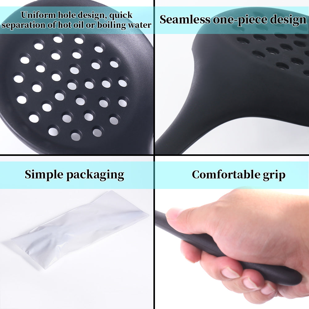 77L Slotted Spoon, Heatproof Skimmer Strainer Slotted Spoon, Seamless One-Piece Non-Stick Cooking Silicone Scoop Ladle with Ergonomic Handle for Filter Vegetable, Pasta and More (Black)
