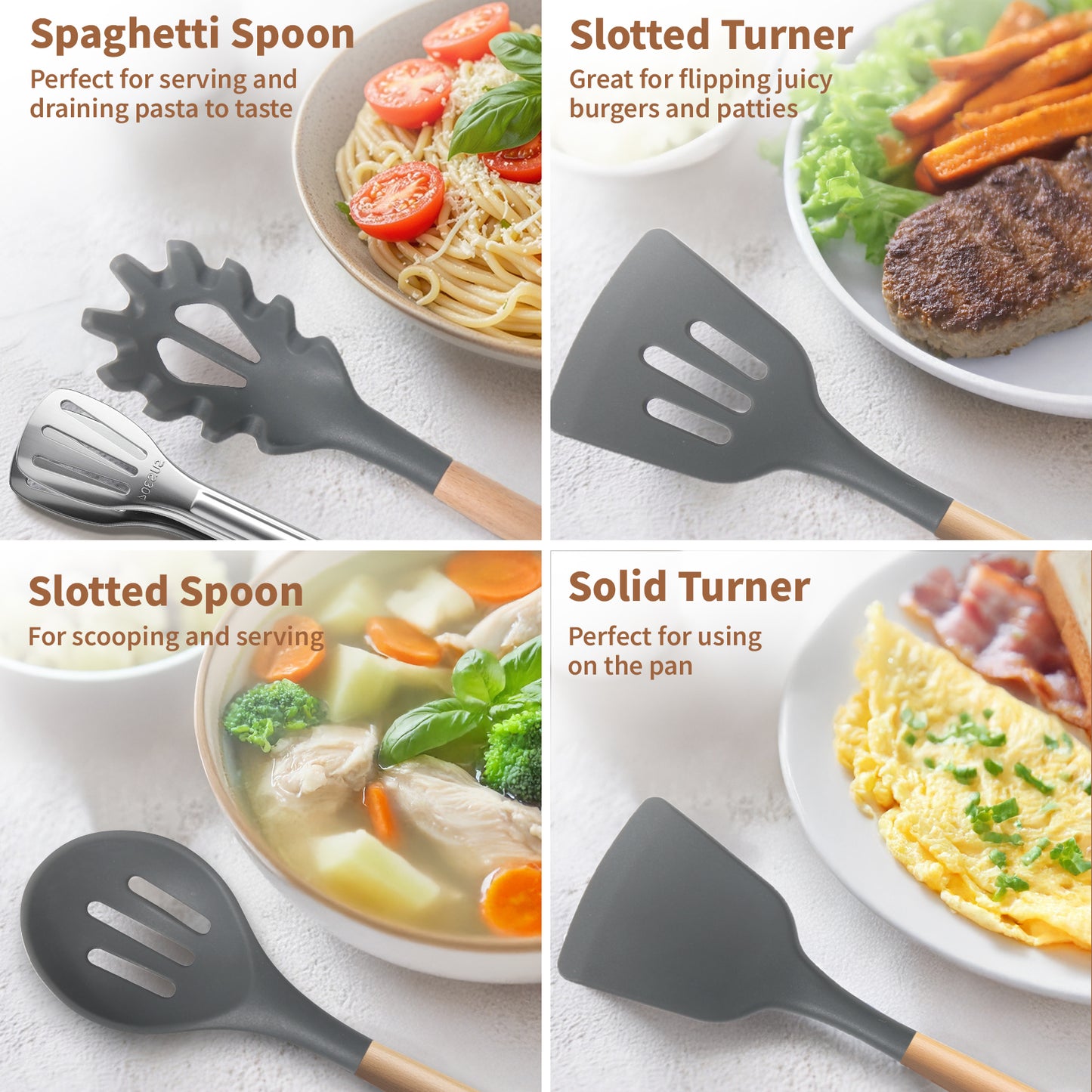 77L Kitchen Cooking Utensils Set, 32 PCS Non-Stick Silicone Cooking Kitchen Utensils Spatula Set with Holder, Turner, Tongs, Spatula, Spoon, Wooden Handle Kitchen Gadgets Utensil Set, Dishwasher Safe