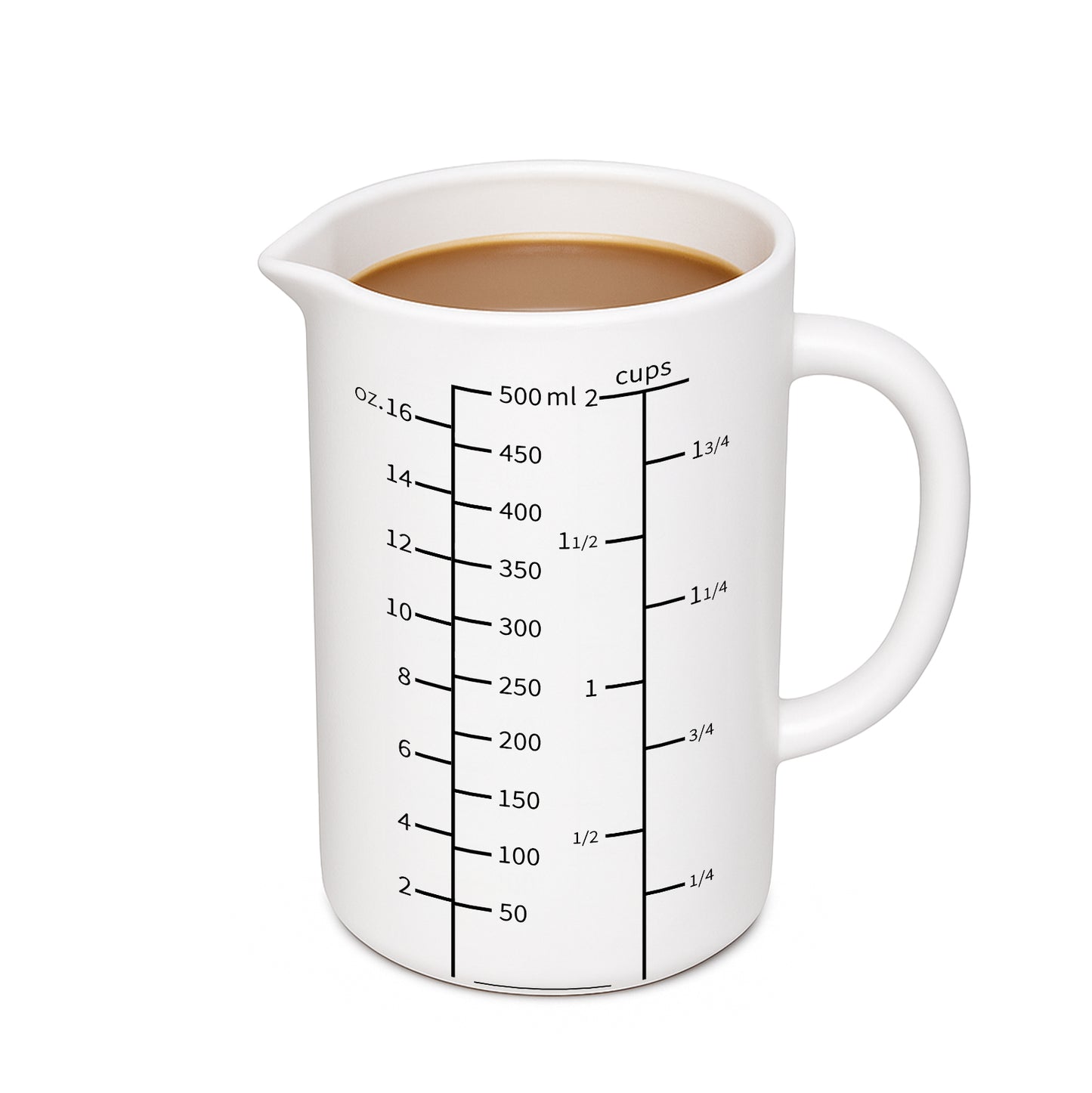 77L Glass Measuring Cup, [Insulated handle, V-Shaped Spout], High Borosilicate Glass Measuring Cup for Kitchen or Restaurant, Easy To Read, 500 ML (0.5 Liter, 2 Cup) White