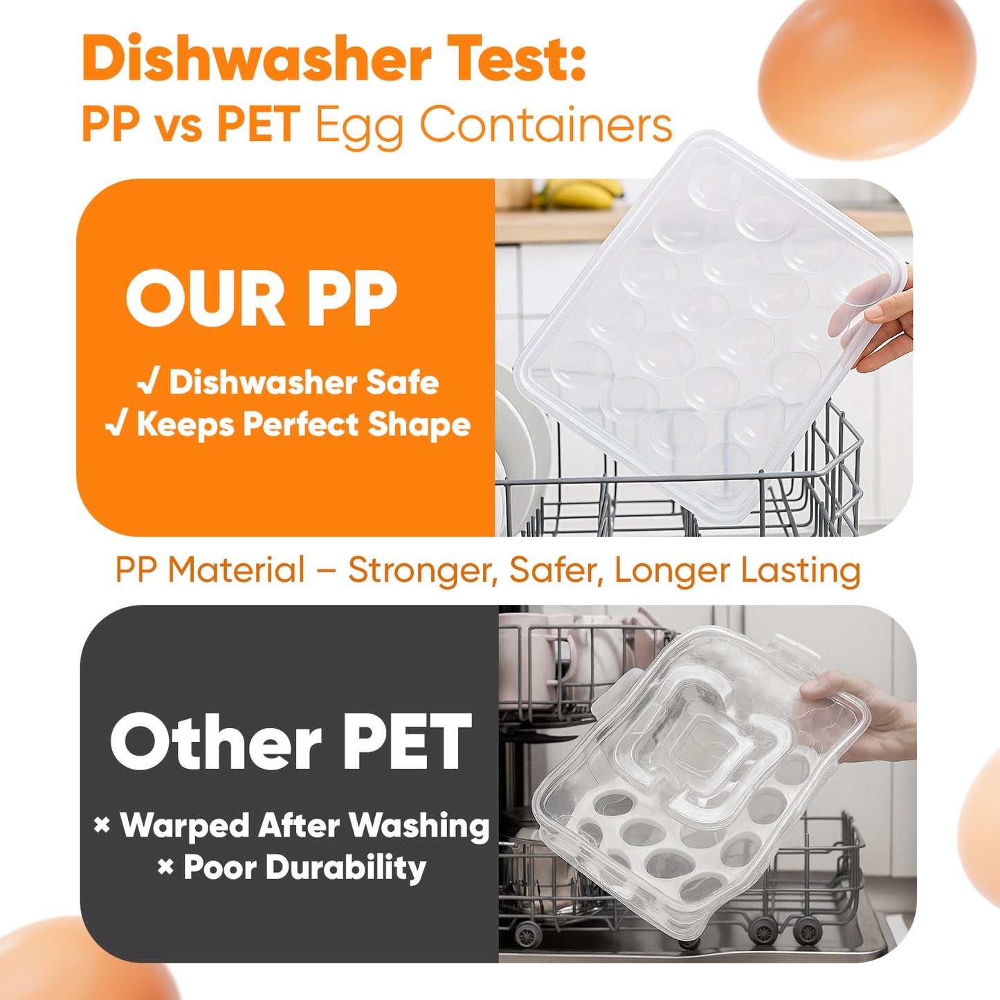 77L Deviled Egg Containers with Lid, (Set of 2), Plastic Egg Holder for Refrigerator for 48 Eggs, Clear Storage Deviled Egg Carrier Tray, Fridge Stackable Countertop Portable Egg Dispenser